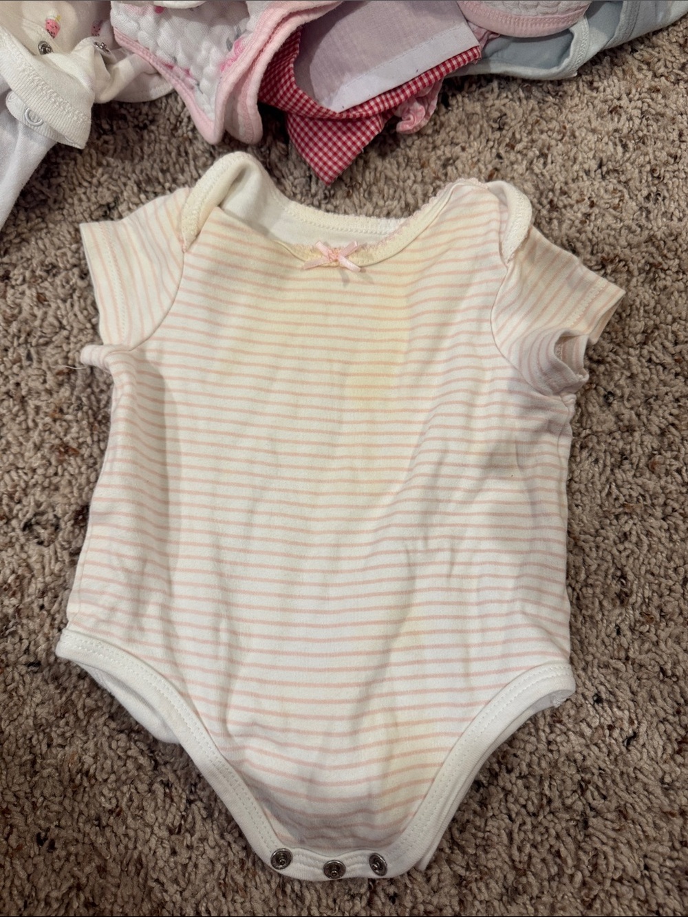 Little Me Cream and Pink Striped Short-Sleeve Bodysuit